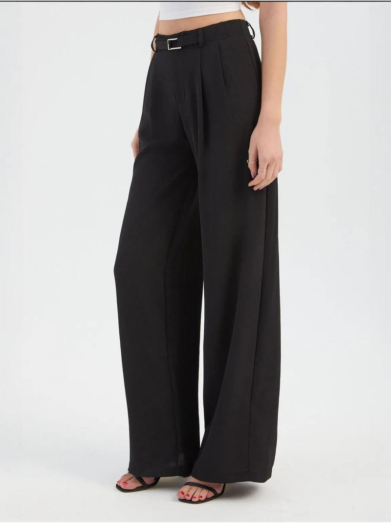 Pantalon large plissé taille haute Noir - Kiabi