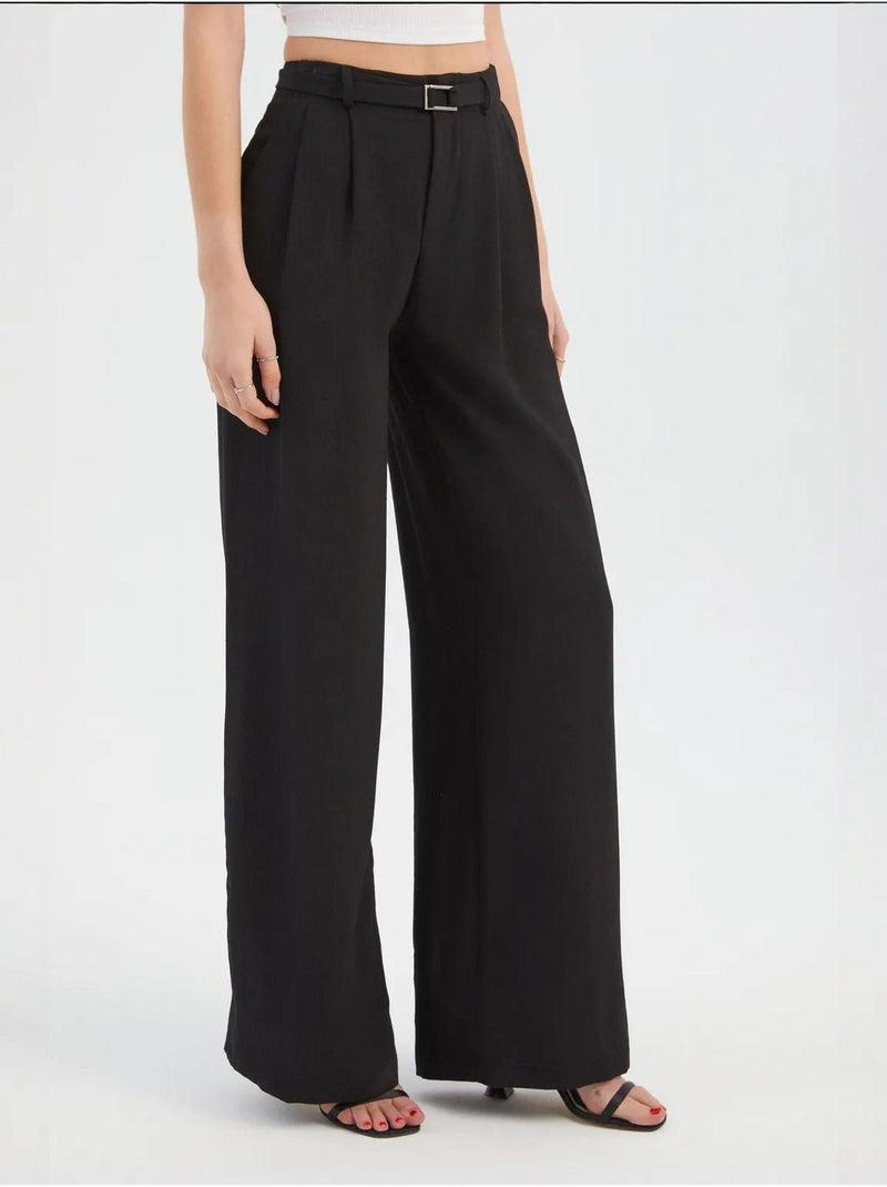 Pantalon large plissé taille haute Noir - Kiabi