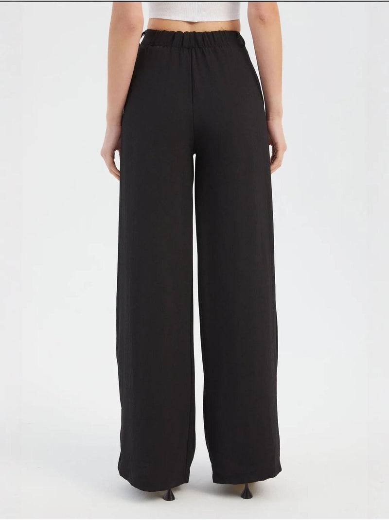 Pantalon large plissé taille haute Noir - Kiabi