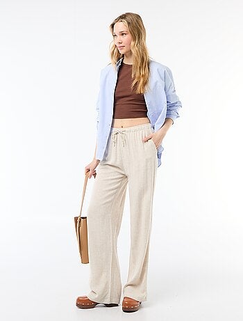 Pantalon large pour femme à taille élastiquée