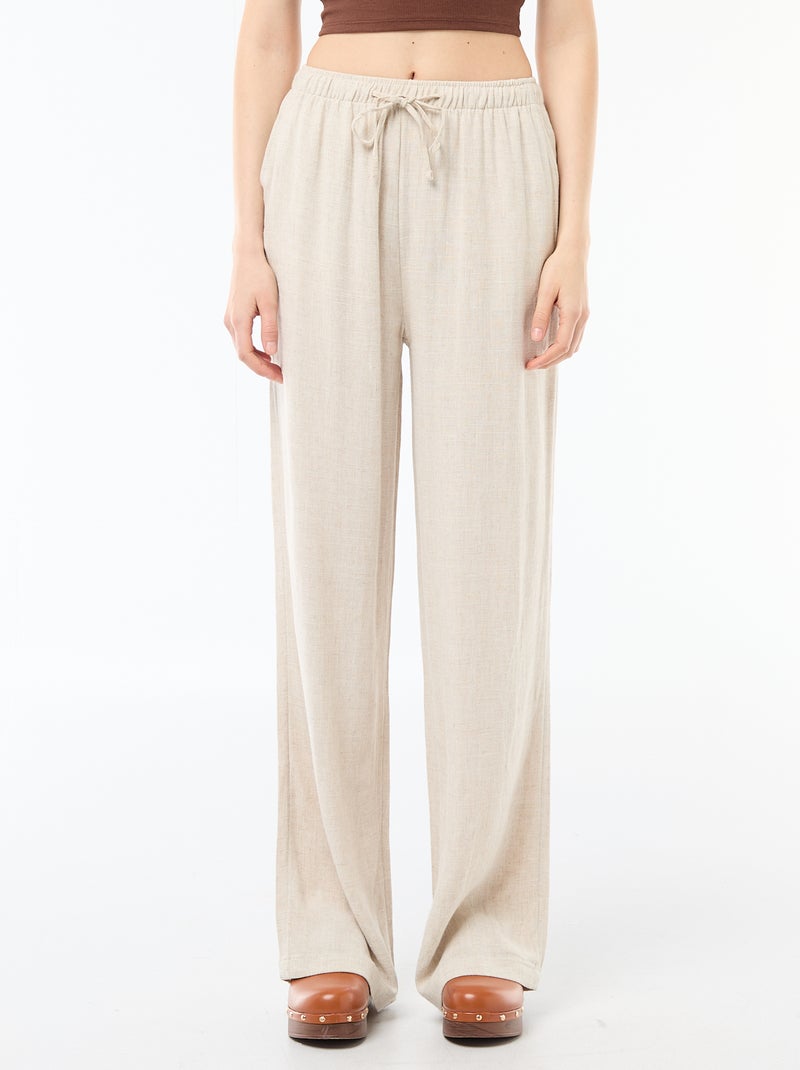 Pantalon large pour femme à taille élastiquée Beige - Kiabi