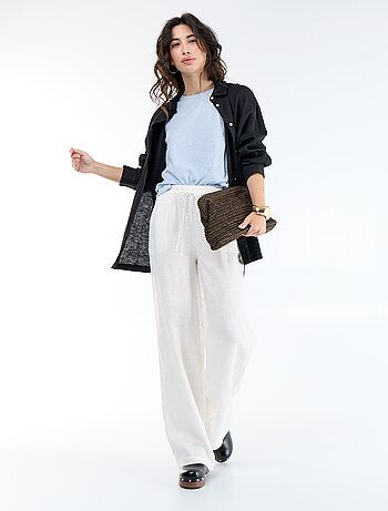 Pantalon large pour femme à taille élastiquée