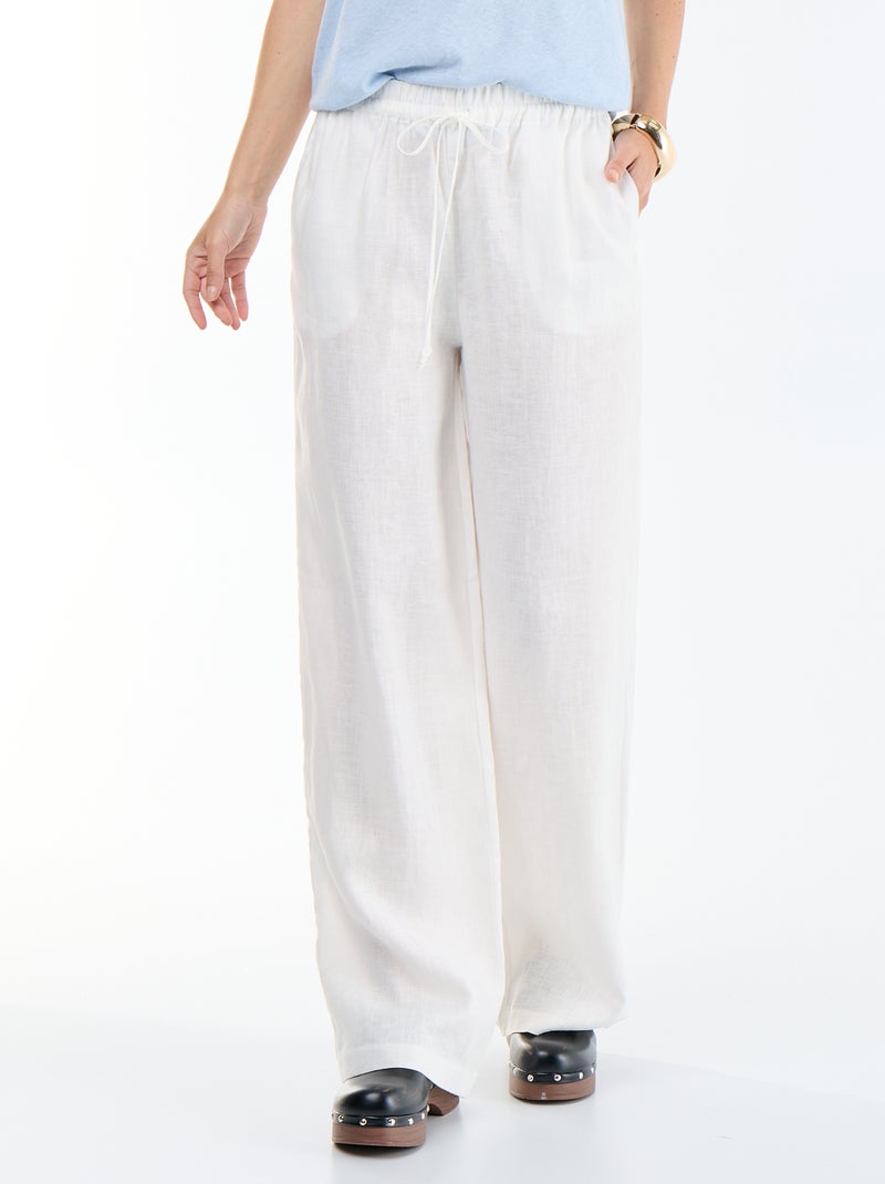 Pantalon large pour femme à taille élastiquée Blanc - Kiabi