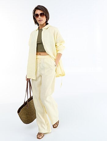 Pantalon large pour femme à taille élastiquée