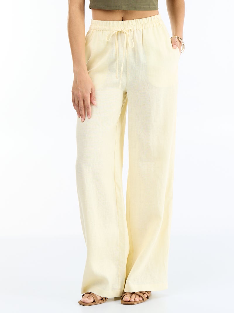 Pantalon large pour femme à taille élastiquée Jaune - Kiabi