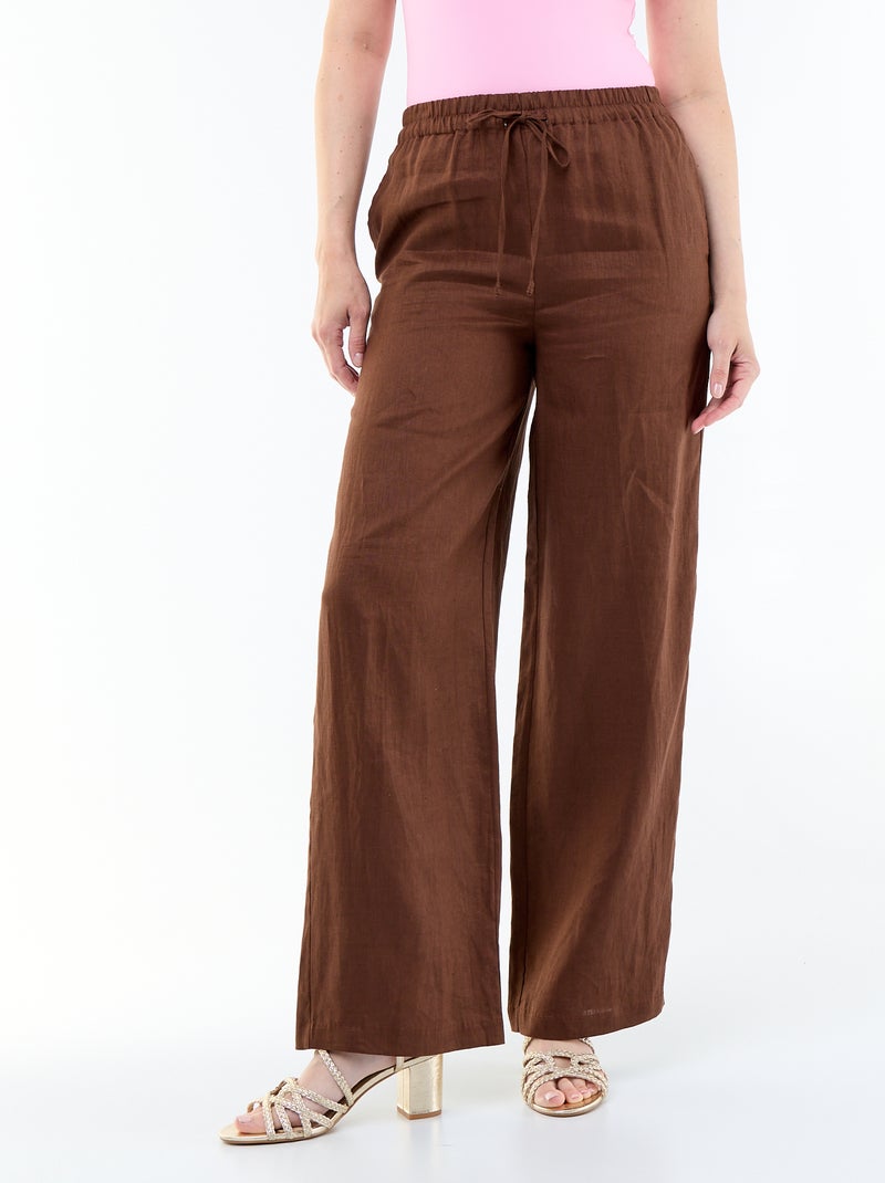 Pantalon large pour femme à taille élastiquée Marron - Kiabi