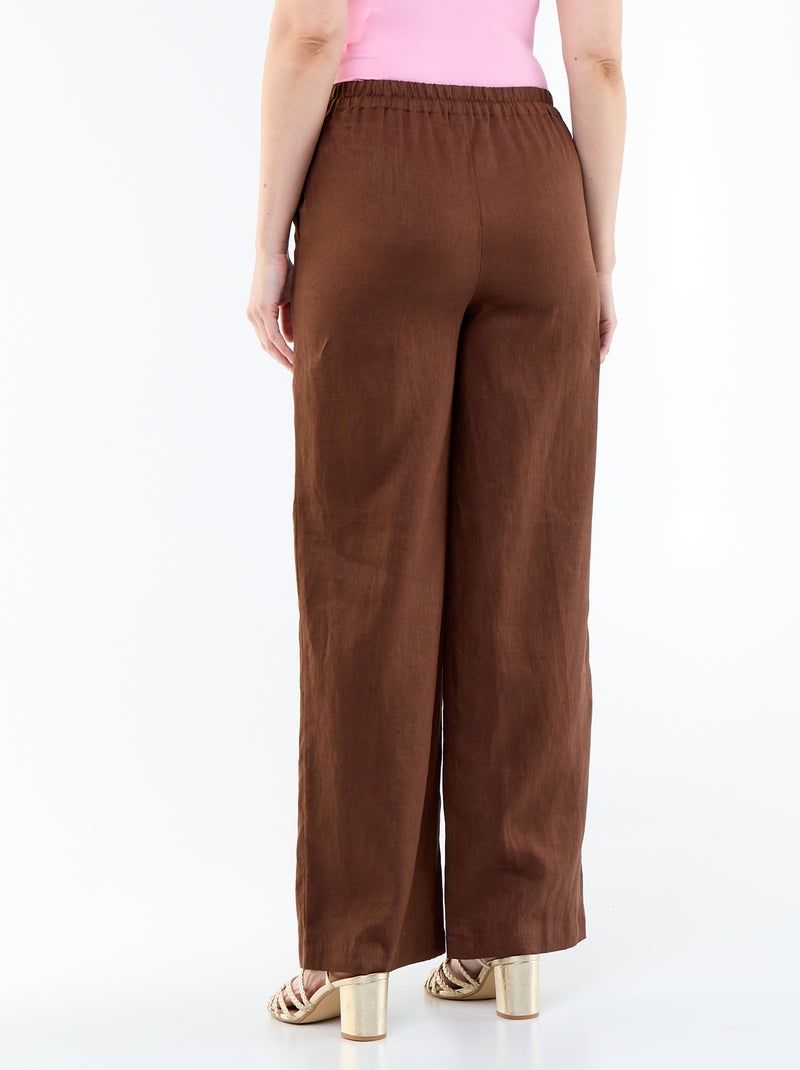 Pantalon large pour femme à taille élastiquée Marron - Kiabi