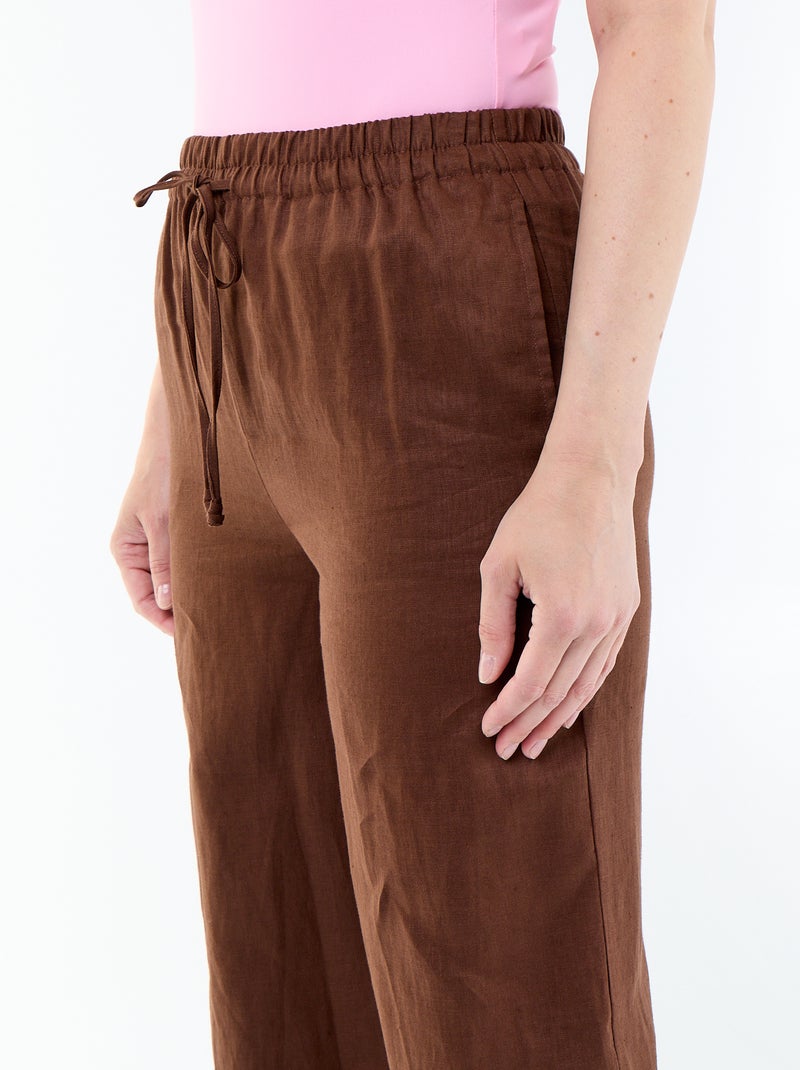 Pantalon large pour femme à taille élastiquée Marron - Kiabi