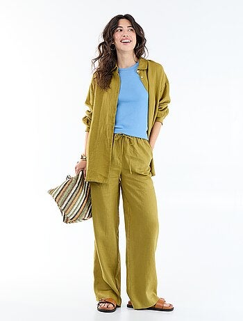 Pantalon large pour femme à taille élastiquée