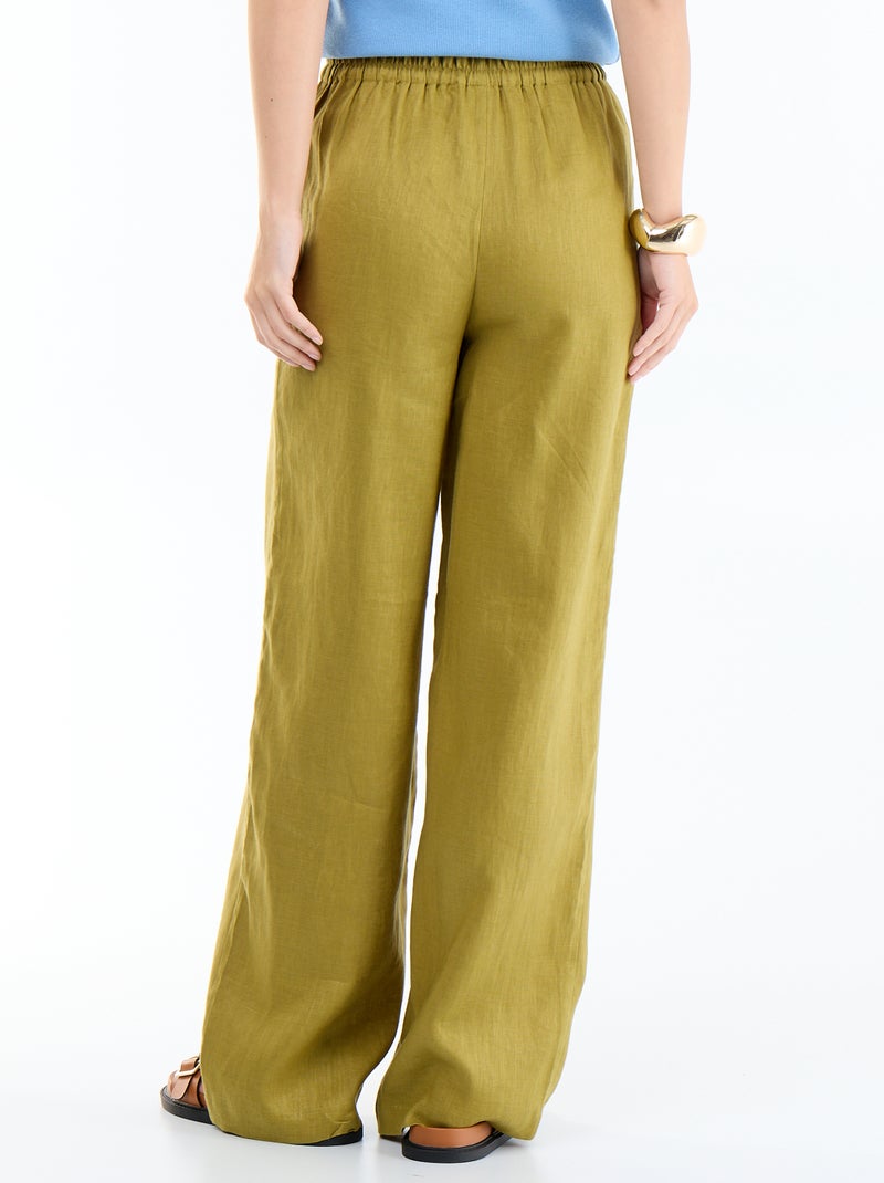 Pantalon large pour femme à taille élastiquée Vert - Kiabi