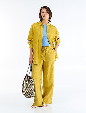 Pantalon large pour femme à taille élastiquée