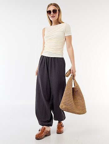 Pantalon large pour femme à taille haute en tissu léger