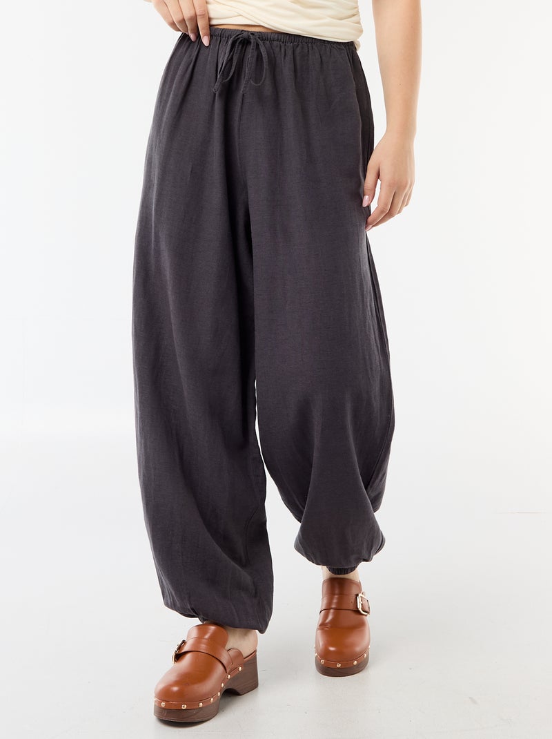 Pantalon large pour femme à taille haute en tissu léger Gris - Kiabi