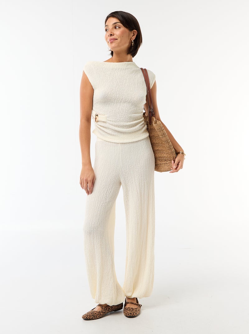 Pantalon large pour femme en maille légère à taille élastiquée Blanc - Kiabi