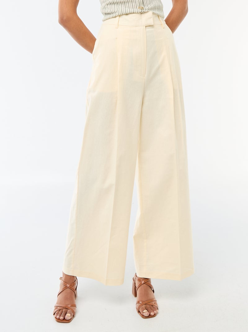 Pantalon large pour femme en toile légère Beige - Kiabi