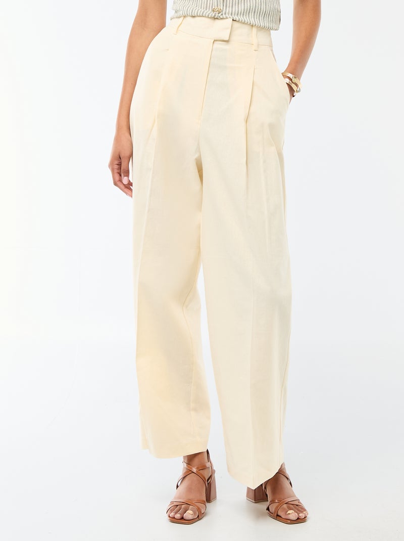 Pantalon large pour femme en toile légère Beige - Kiabi