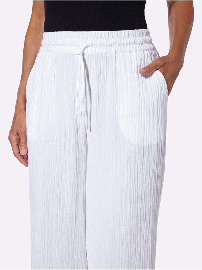 Pantalon large pur coton - taille standard - witt Blanc - Kiabi