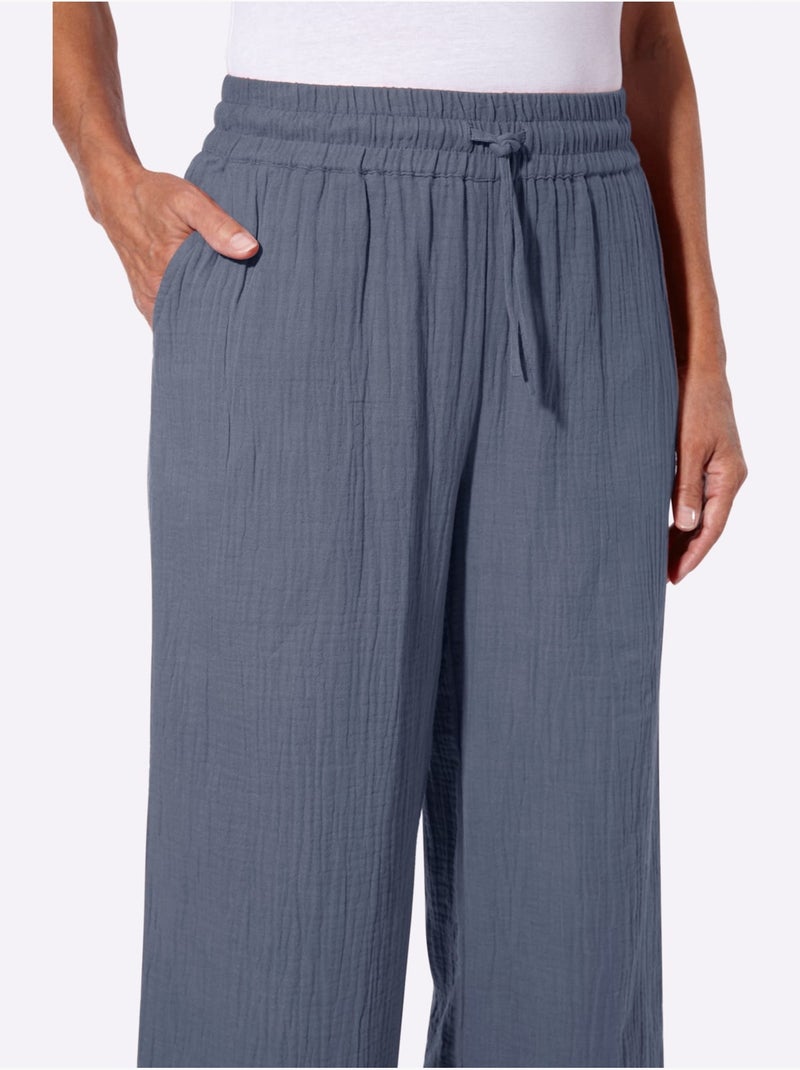 Pantalon large pur coton - taille standard - witt Bleu gris - Kiabi