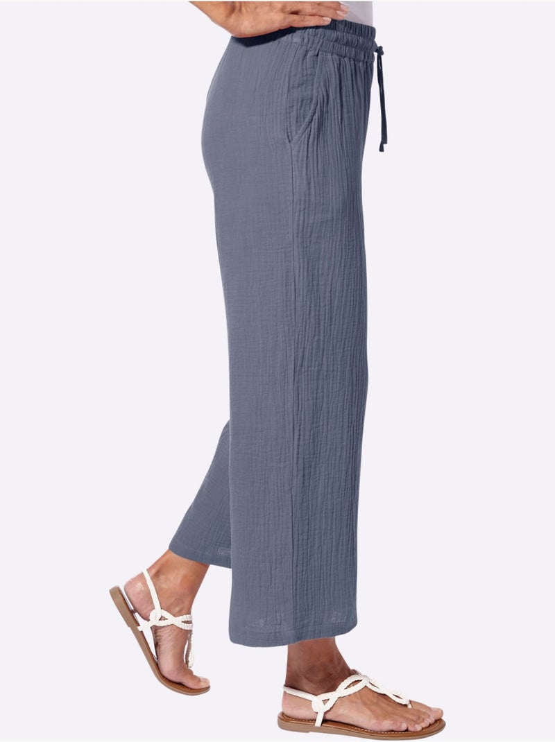 Pantalon large pur coton - taille standard - witt Bleu gris - Kiabi
