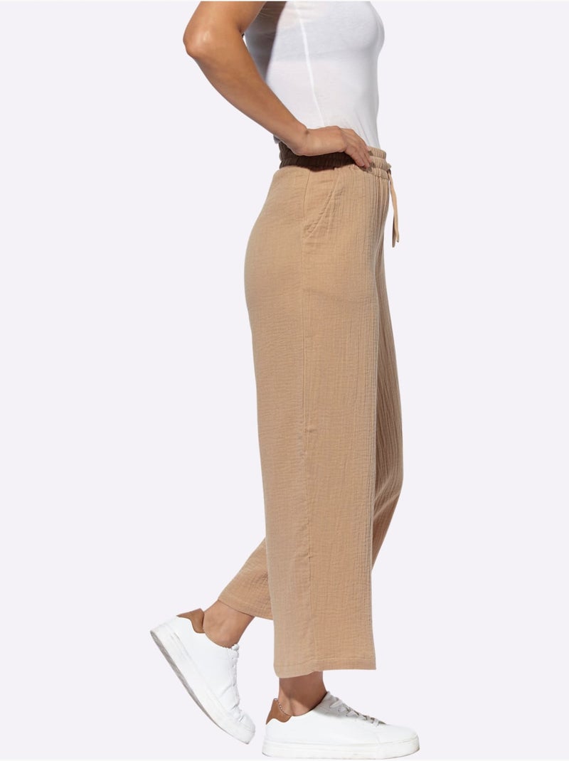 Pantalon large pur coton - taille standard - witt Doré - Kiabi