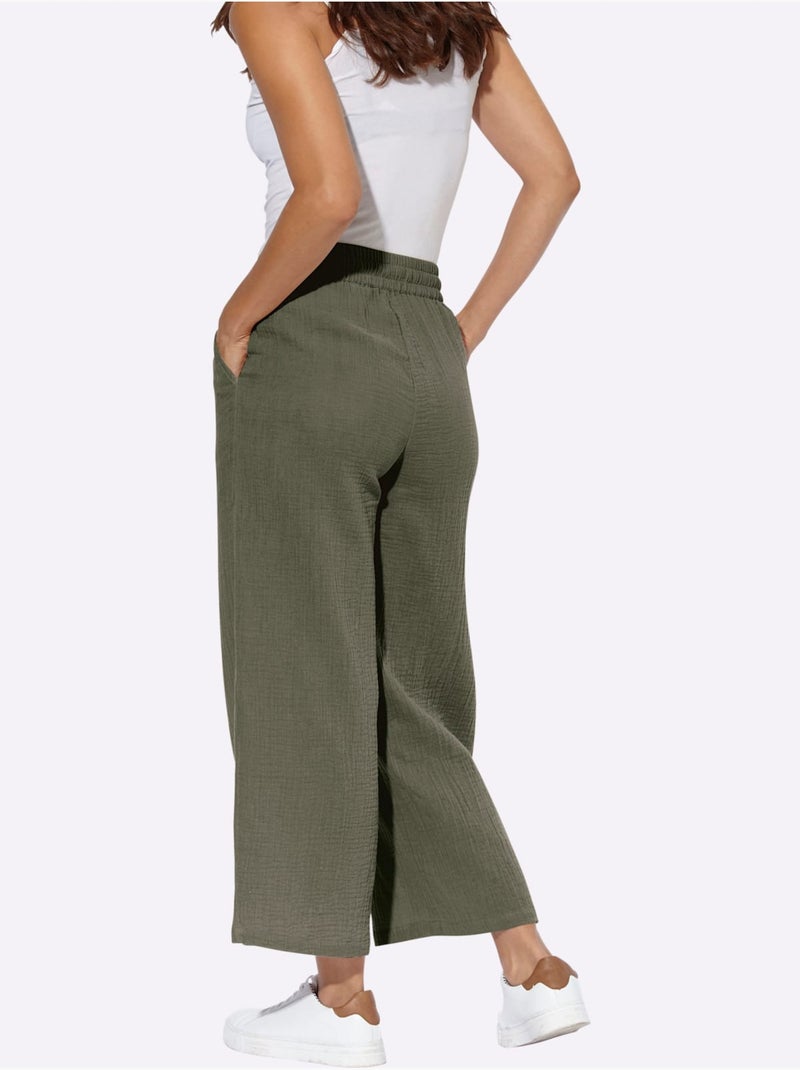 Pantalon large pur coton - taille standard - witt Kaki - Kiabi