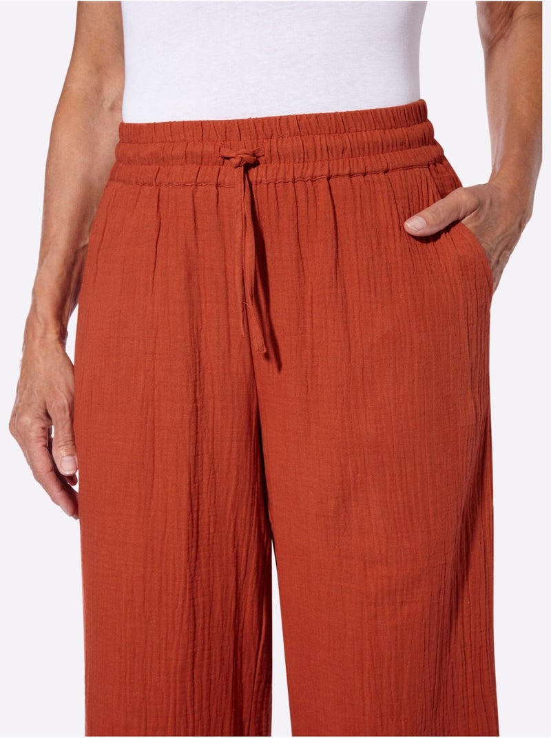 Pantalon large pur coton - taille standard - witt Orange/Rouge - Kiabi