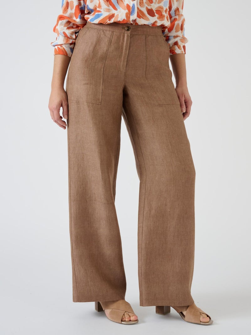 Pantalon large pur lin - Damart Marron - Kiabi