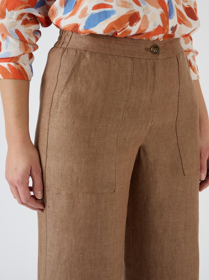 Pantalon large pur lin - Damart Marron - Kiabi