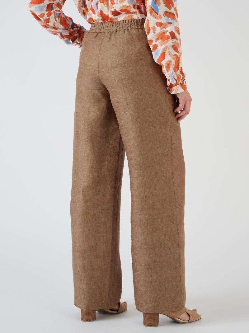 Pantalon large pur lin - Damart Marron - Kiabi