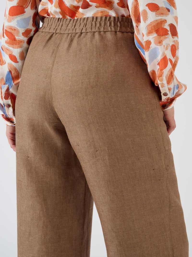 Pantalon large pur lin - Damart Marron - Kiabi