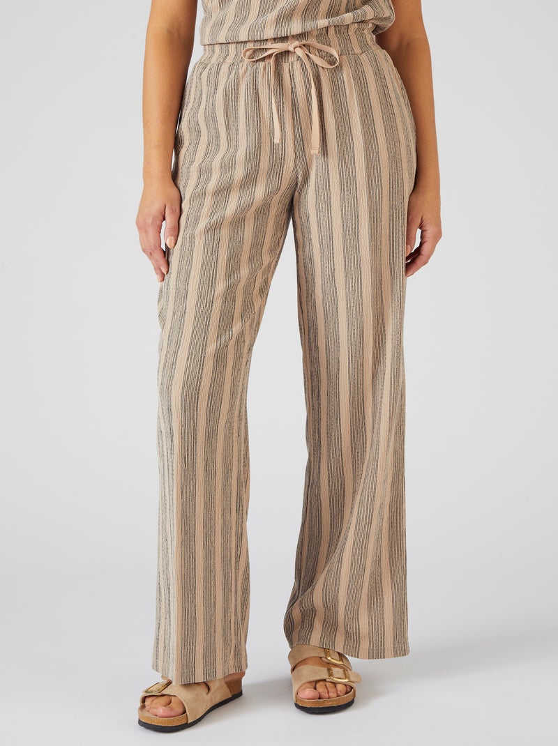 Pantalon large rayé - Damart Beige - Kiabi