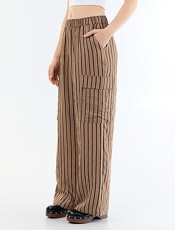 Pantalon large rayé à poches rabats
