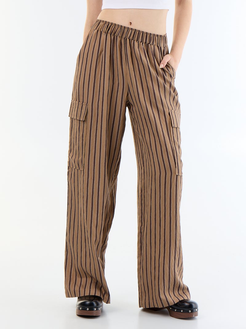 Pantalon large rayé à poches rabats Marron foncé - Kiabi