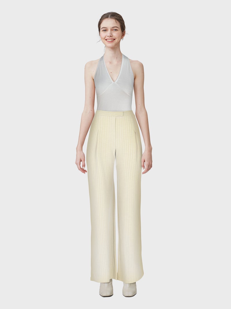 Pantalon large rayé Beige - Kiabi