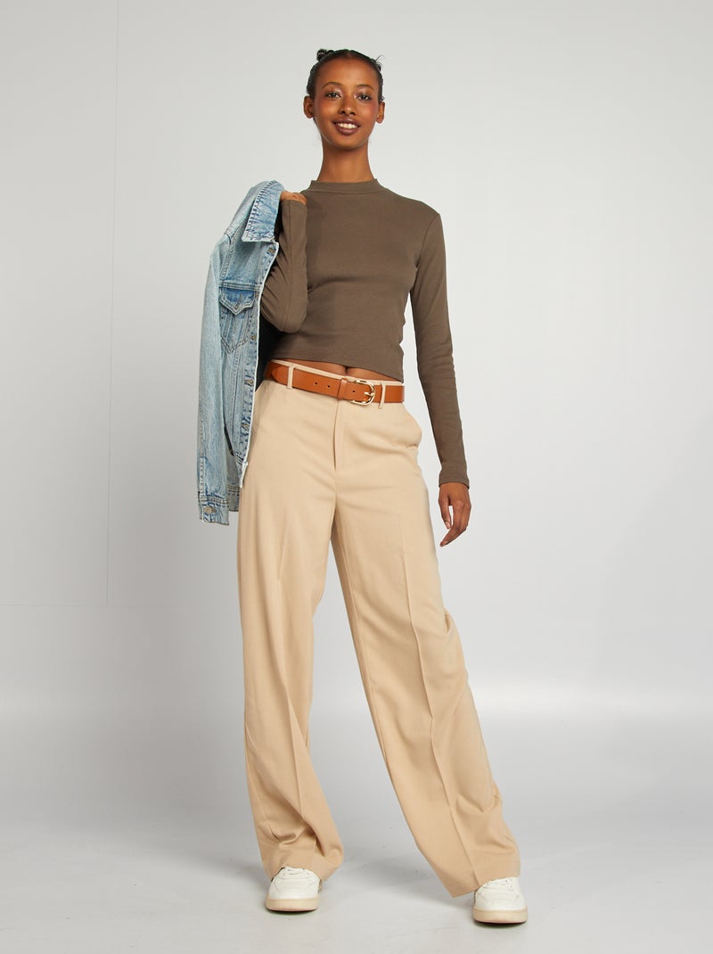 Pantalon large rayé Beige - Kiabi