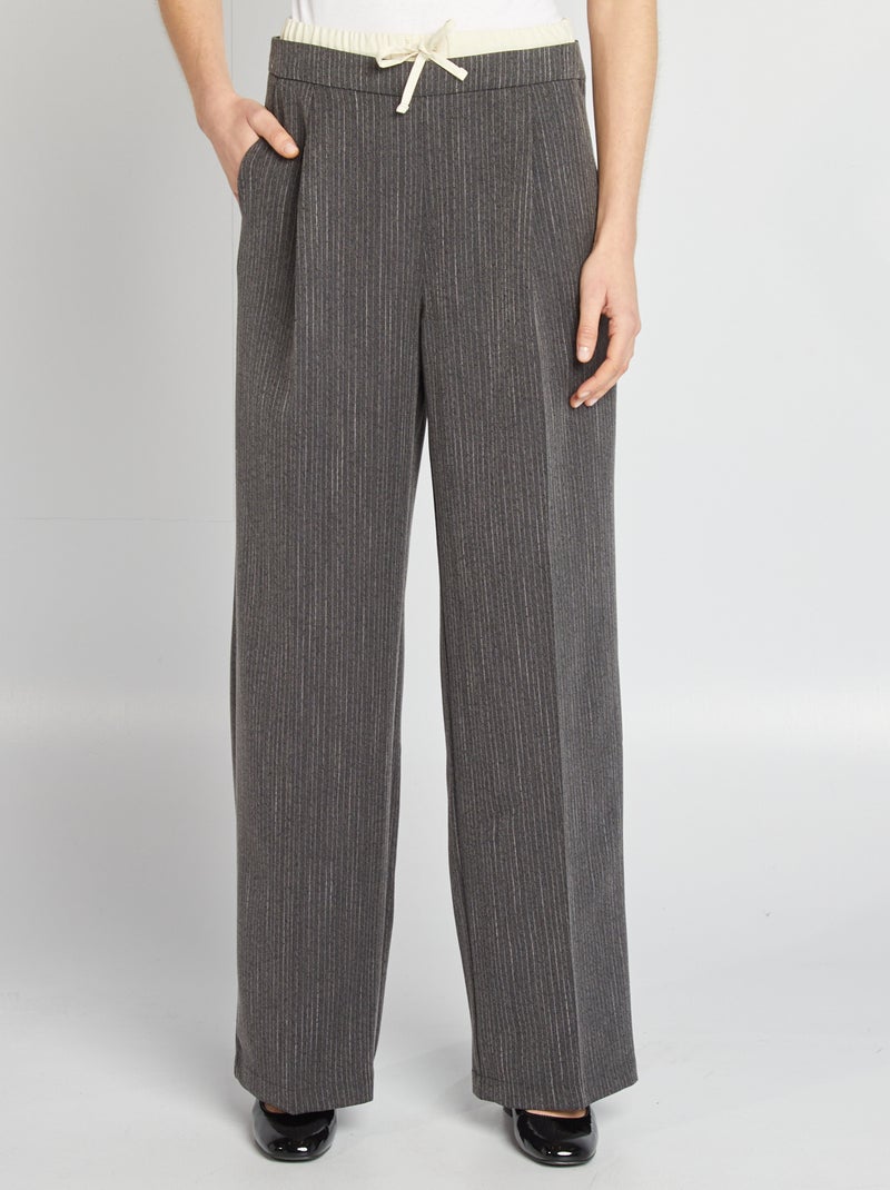 Pantalon large rayé effet 2 en 1 Gris - Kiabi
