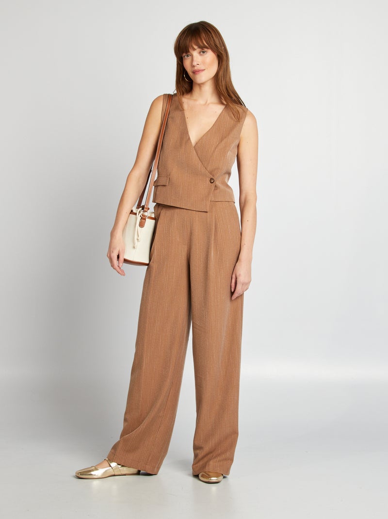 Pantalon large rayé effet 2 en 1 MARRON - Kiabi