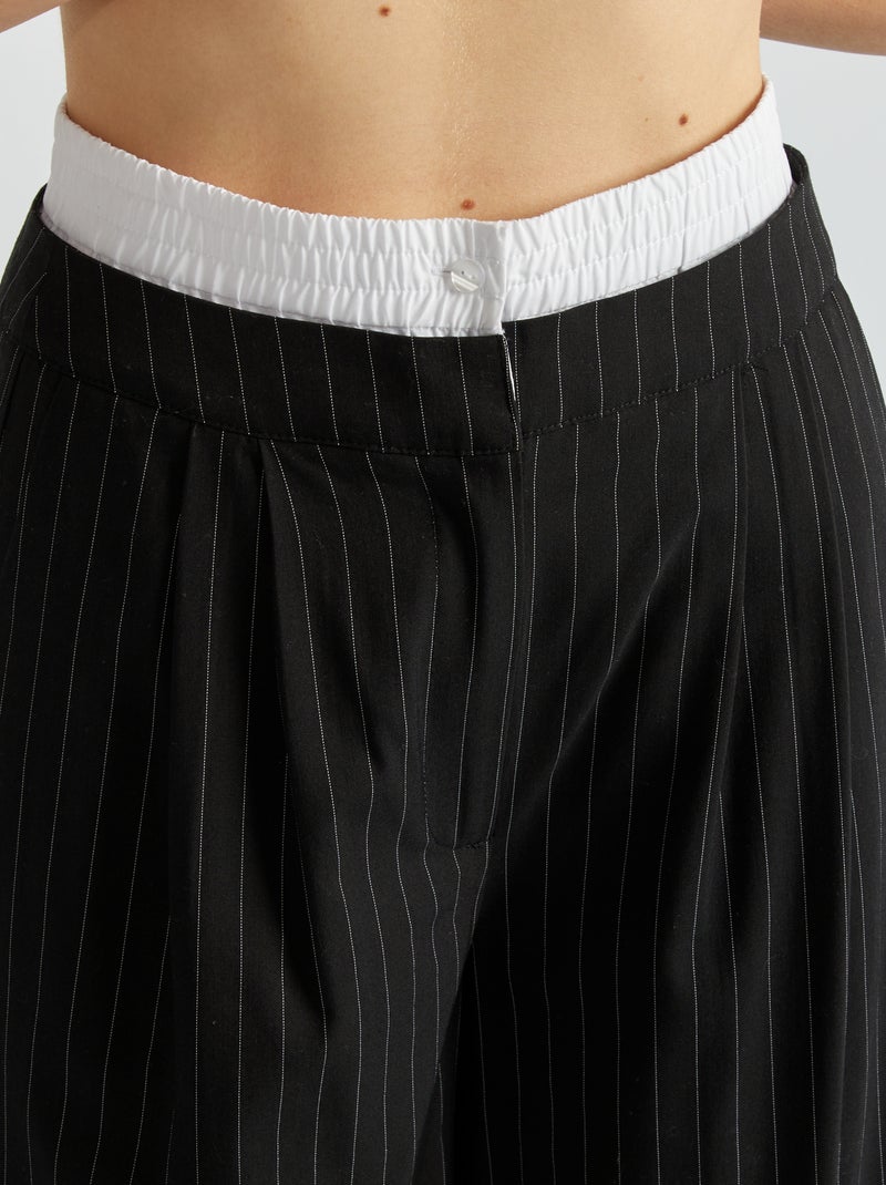 Pantalon large rayé effet sous-vêtements Noir - Kiabi