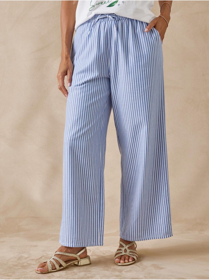 Pantalon large rayé élastiqué - DAXON Blanc Bleu - Kiabi