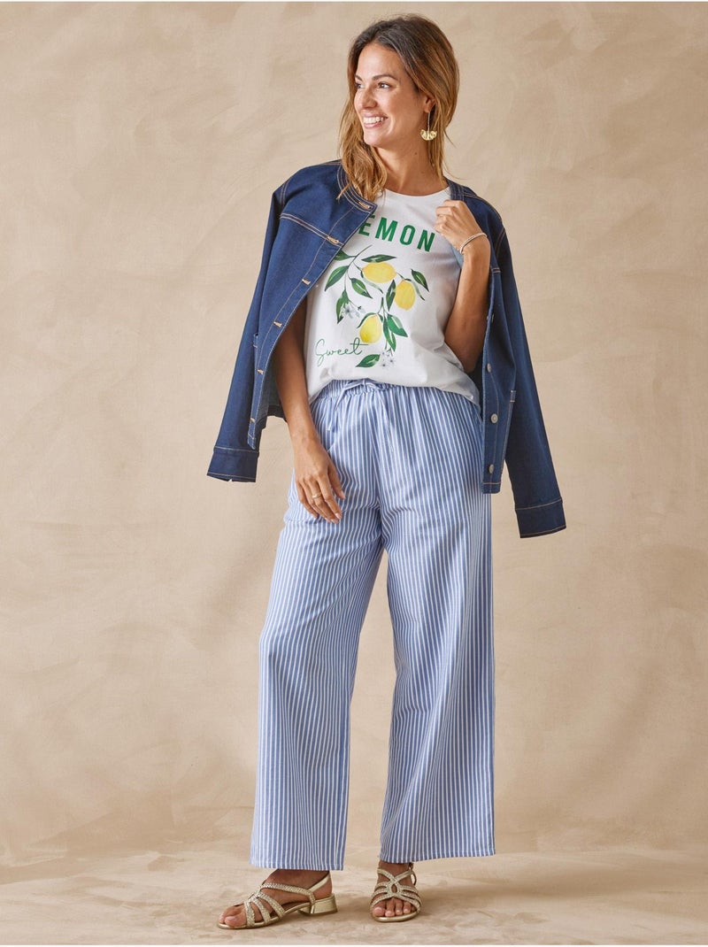 Pantalon large rayé élastiqué - DAXON Blanc Bleu - Kiabi