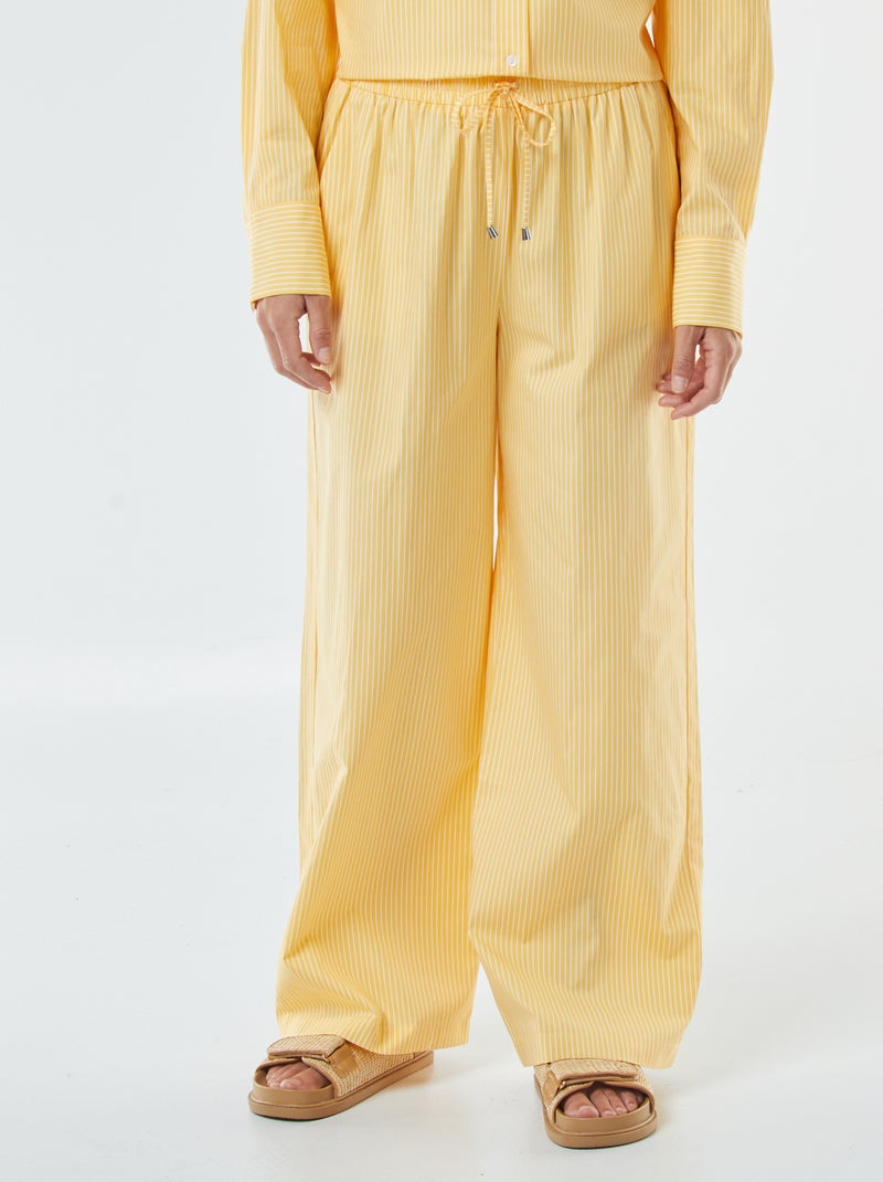 Pantalon large rayé en popeline Jaune - Kiabi