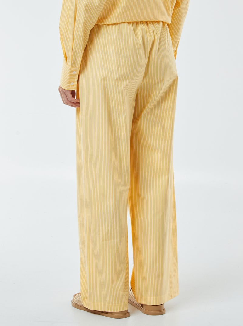 Pantalon large rayé en popeline Jaune - Kiabi