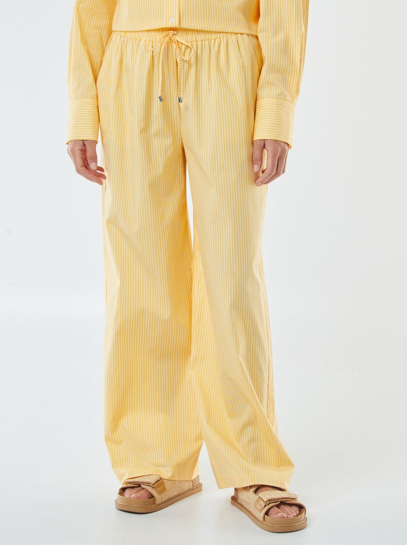 Pantalon large rayé en popeline Jaune - Kiabi