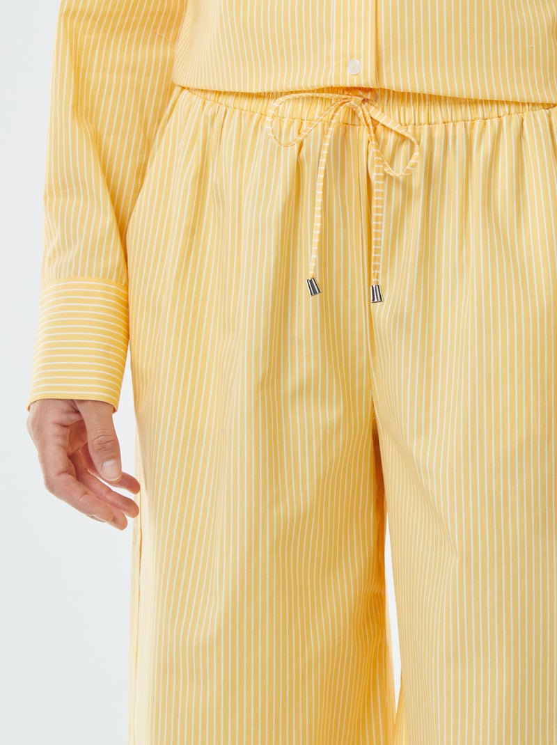 Pantalon large rayé en popeline Jaune - Kiabi