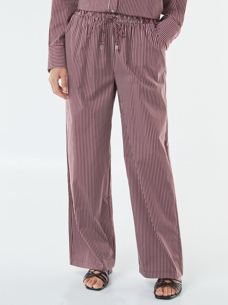 Pantalon large rayé en popeline Rouge - Kiabi