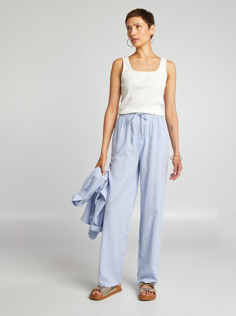 Pantalon large rayé en seersucker Bleu rayé - Kiabi