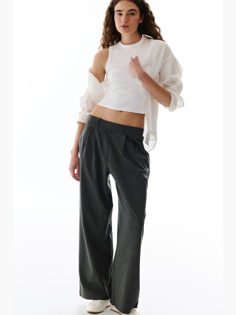 Pantalon large rayé penti Gris Noir - Kiabi