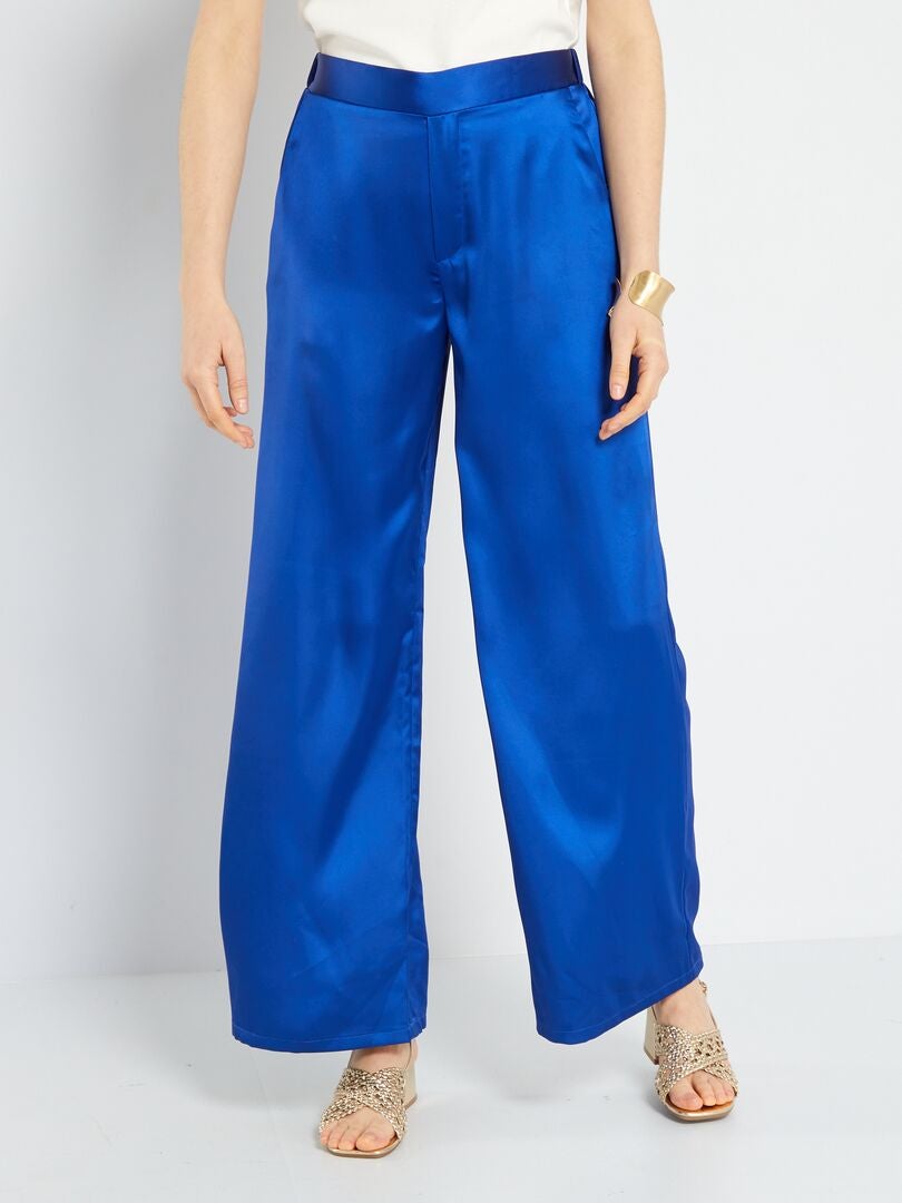 Pantalon large satiné - 2 poches bleu - Kiabi