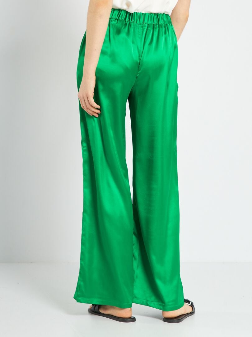 Pantalon large satiné - 2 poches Vert - Kiabi