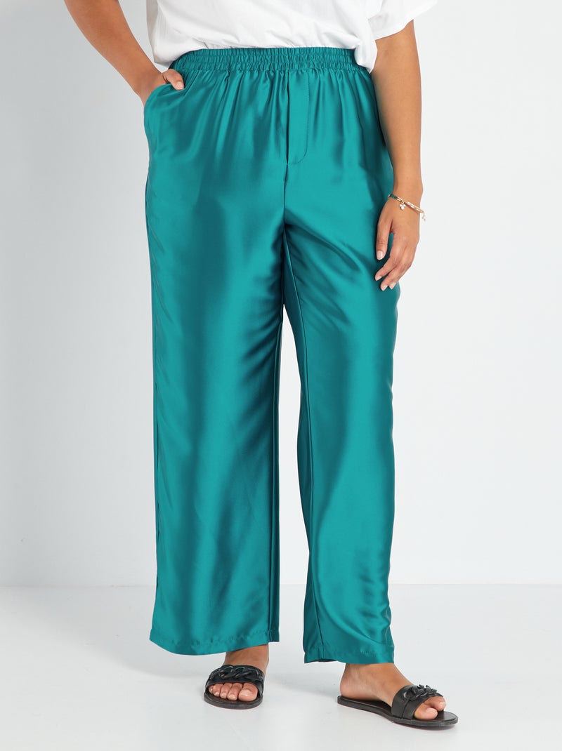 Pantalon large satiné Bleu - Kiabi